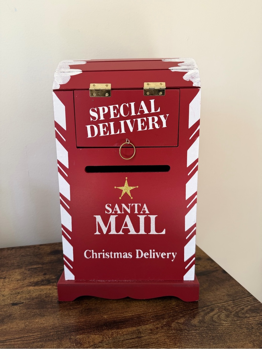 Large Red Wood Santa Christmas Mail Box Decor